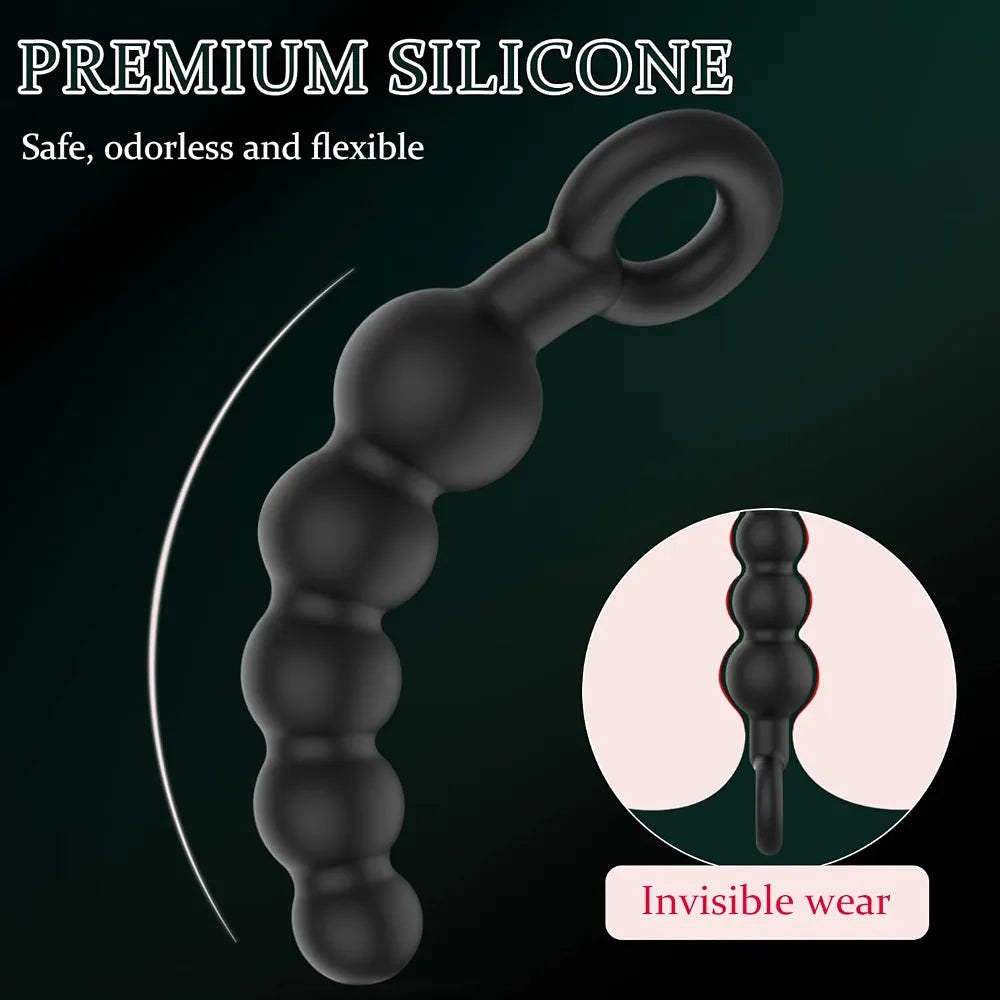8-Inch Graduated Silicone Anal Beads and Prostate Massager with Pull Ring