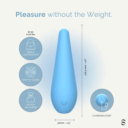SEDUCTIFY Mini Teardrop Bullet Vibrator - 8-Mode Waterproof Clitoral Stimulator, Platinum Silicone