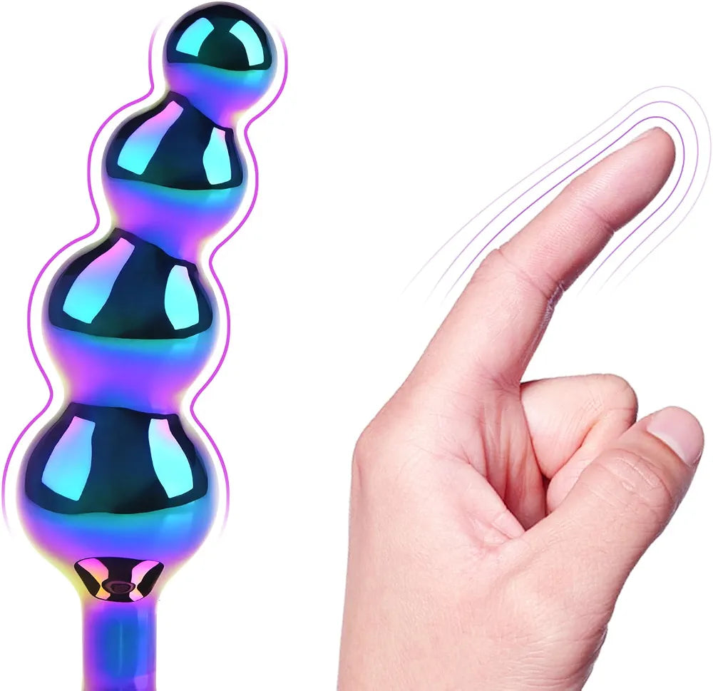 Premium Graduated Metal Anal Bead Plug with Jeweled Base and Curved Design