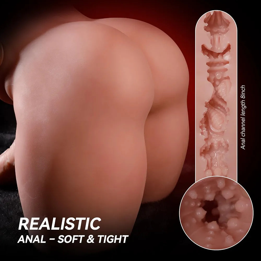 Realistic 14LB Male Torso Sex Doll for Women with Removable Silicone Dildo, 7 Thrusting & Vibrating Modes, Flexible Skeleton, Hands-Free Riding, Anal Channel - Adult Couples Toy