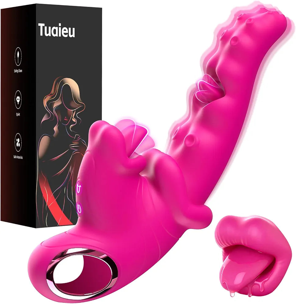 Tuaieu 3-in-1 Realistic G-Spot Dildo and Tongue Licking Vibrator for Couples