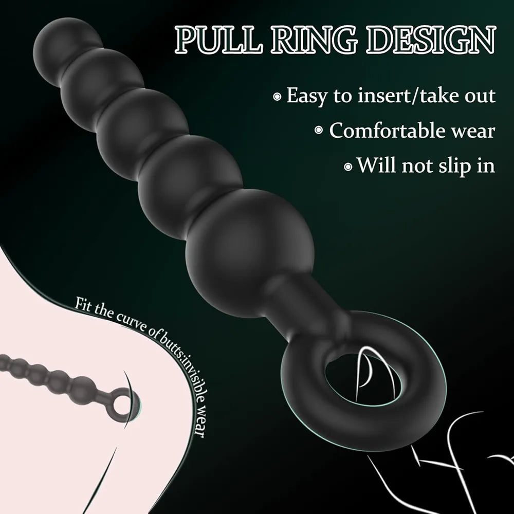 8-Inch Graduated Silicone Anal Beads and Prostate Massager with Pull Ring