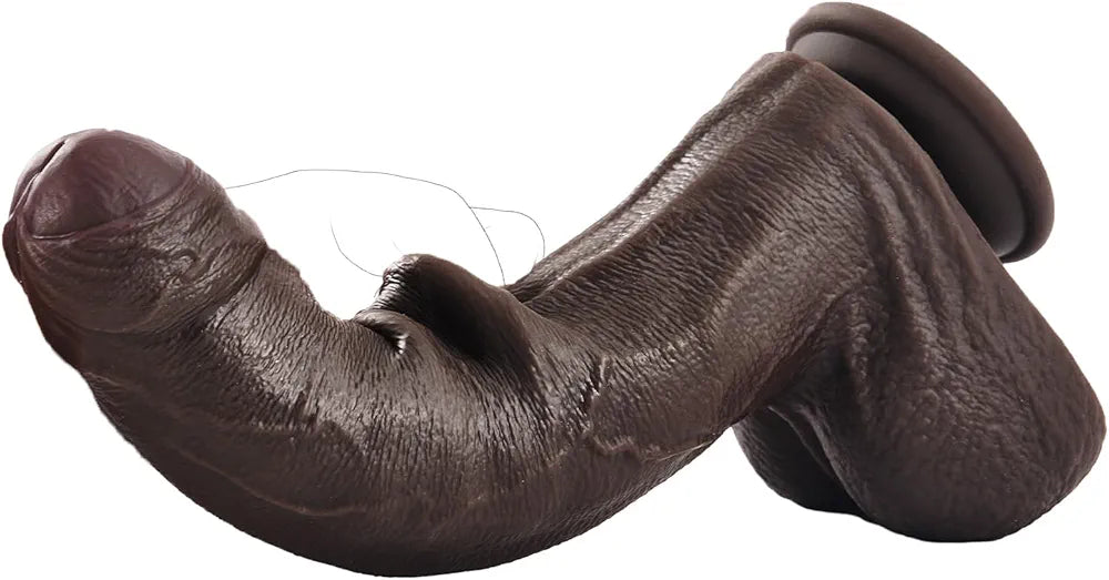 10-Inch Realistic Uncut Silicone Dildo with Movable Foreskin and Strong Suction Cup