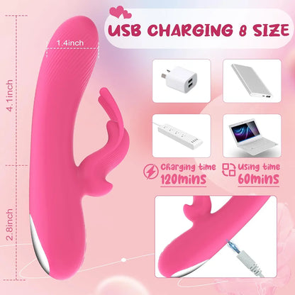 Premium Dual-Motor Rechargeable Silicone Rabbit Vibrator with 10 Vibration Modes for G-Spot and Clitoral Stimulation