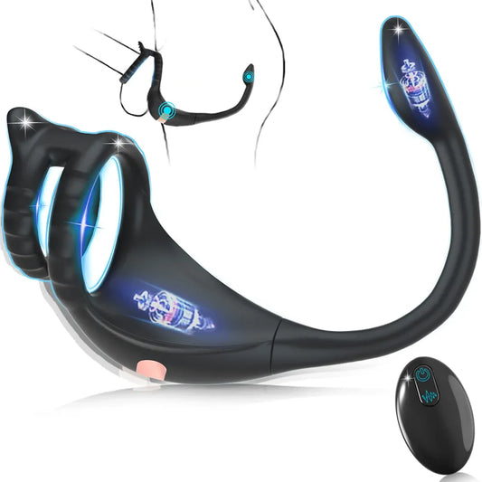 Remote-Controlled Prostate Massager and Vibrating Penis Ring Set