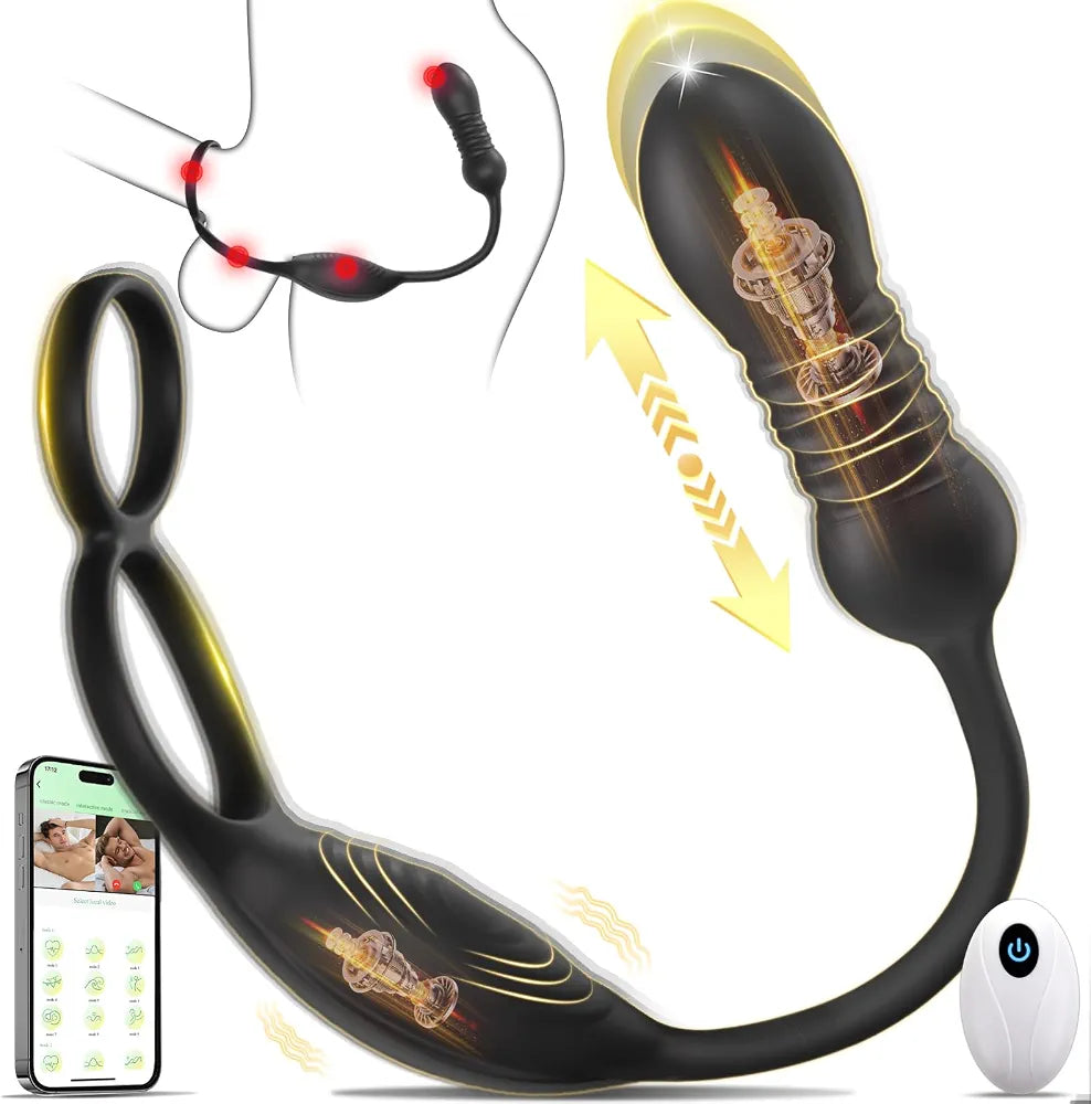 Remote-Controlled Prostate Massager and Vibrating Penis Ring for Men