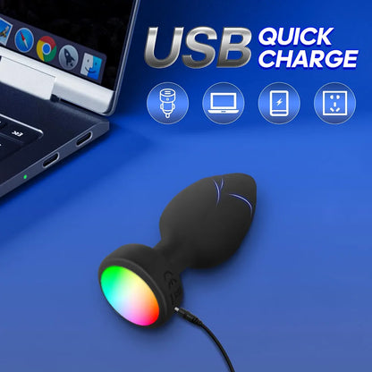 10-Mode Remote Controlled LED Vibrating Anal Plug Set with 3 Interchangeable Attachments