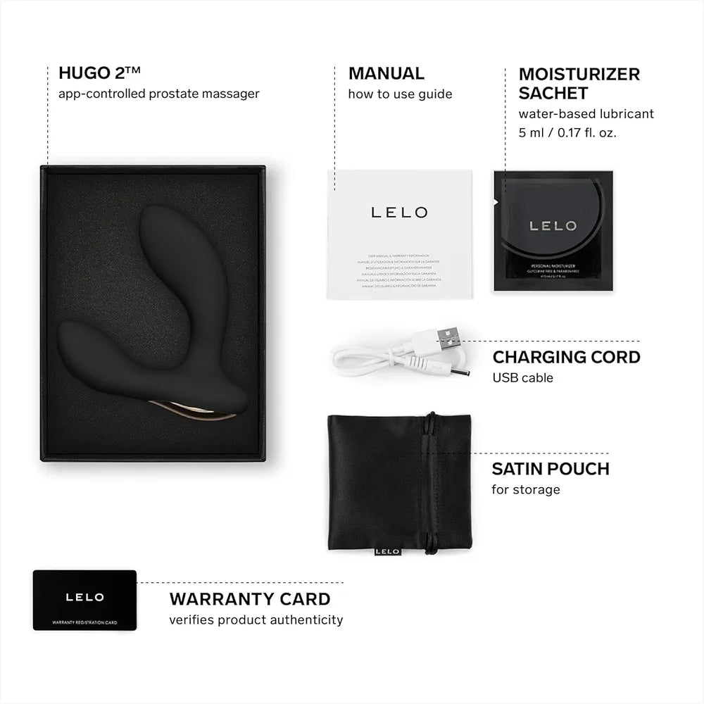LELO Hugo 2 App-Controlled Prostate Massager - Waterproof Rechargeable Black