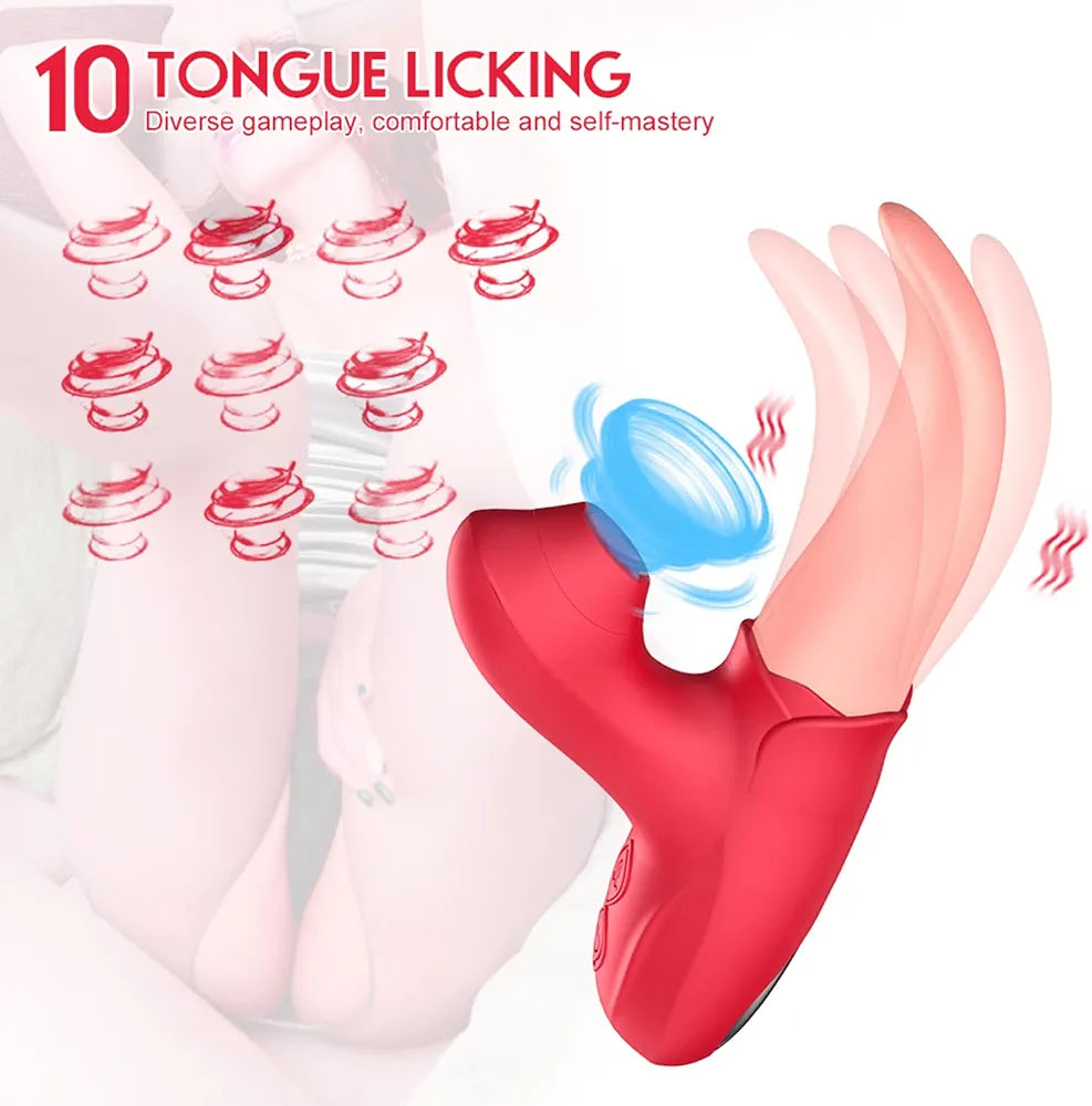 Rose-Shaped 10-Frequency Tongue Licking Vibrator for Women