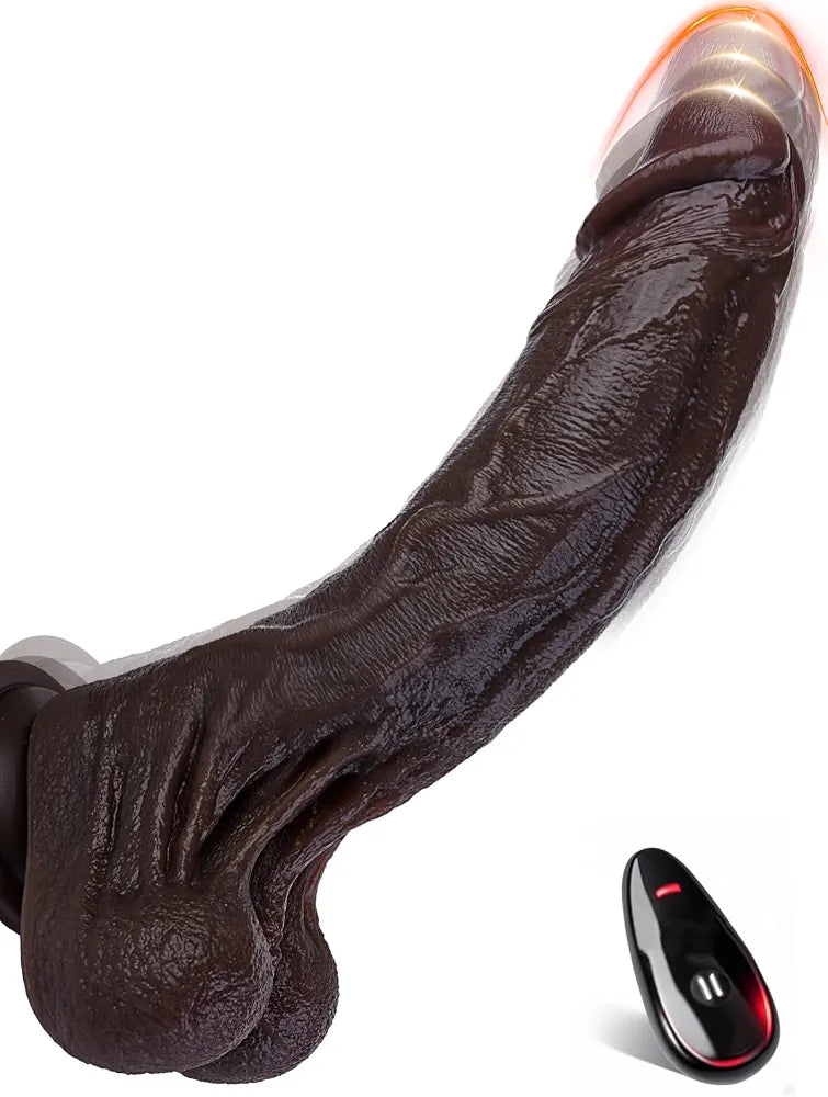 9" Black Thrusting Dildo Vibrator - Heated Realistic BBC Silicone Dildo, Vibrating Moving Dildos with Suction Cup for Vagina Anal Play, Adult Sex Toys for Women Men with 7 Thrusting 10 Vibrating