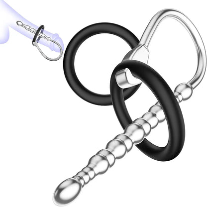 Stainless Steel Urethral Dilator and Penis Plug with Adjustable Cock Ring for Men