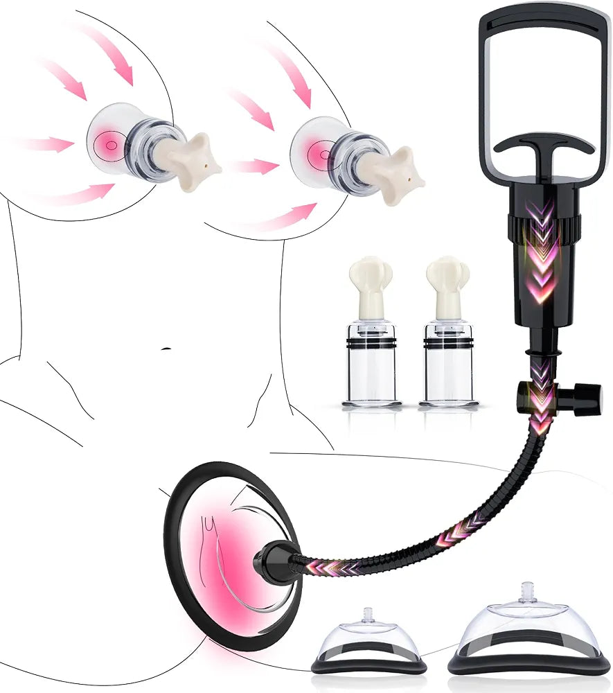 Pussy Pump with 2 Clit Nipple Suckers Set, BDSM Toys Clitoral Pump Vagina Pumps Sexual Pleasure Tools for Women Couples, Nipple Sucking Toys with 3 Strong Suction Cups, Adult Sex Toys Kit