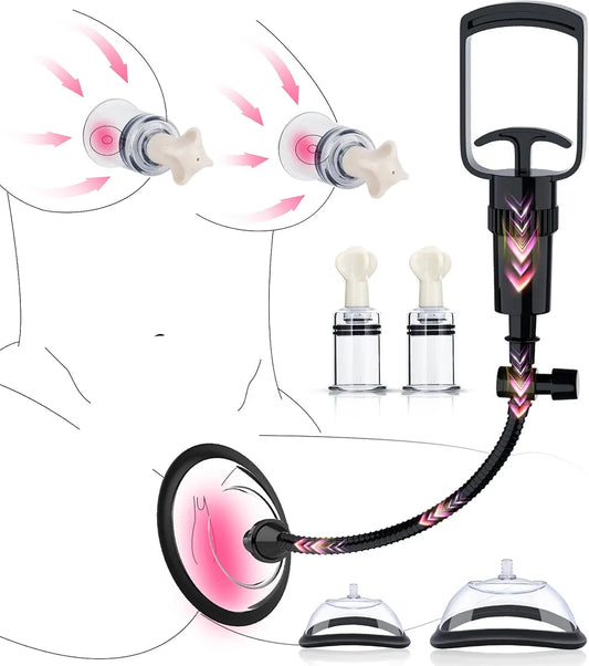 Pussy Pump with 2 Clit Nipple Suckers Set, BDSM Toys Clitoral Pump Vagina Pumps Sexual Pleasure Tools for Women Couples, Nipple Sucking Toys with 3 Strong Suction Cups, Adult Sex Toys Kit