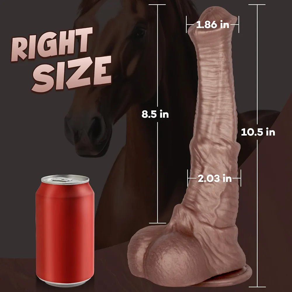 10-Inch Realistic Horse Dildo with Strong Suction Cup - Soft Silicone Girthy Animal-Style Toy for Anal Play