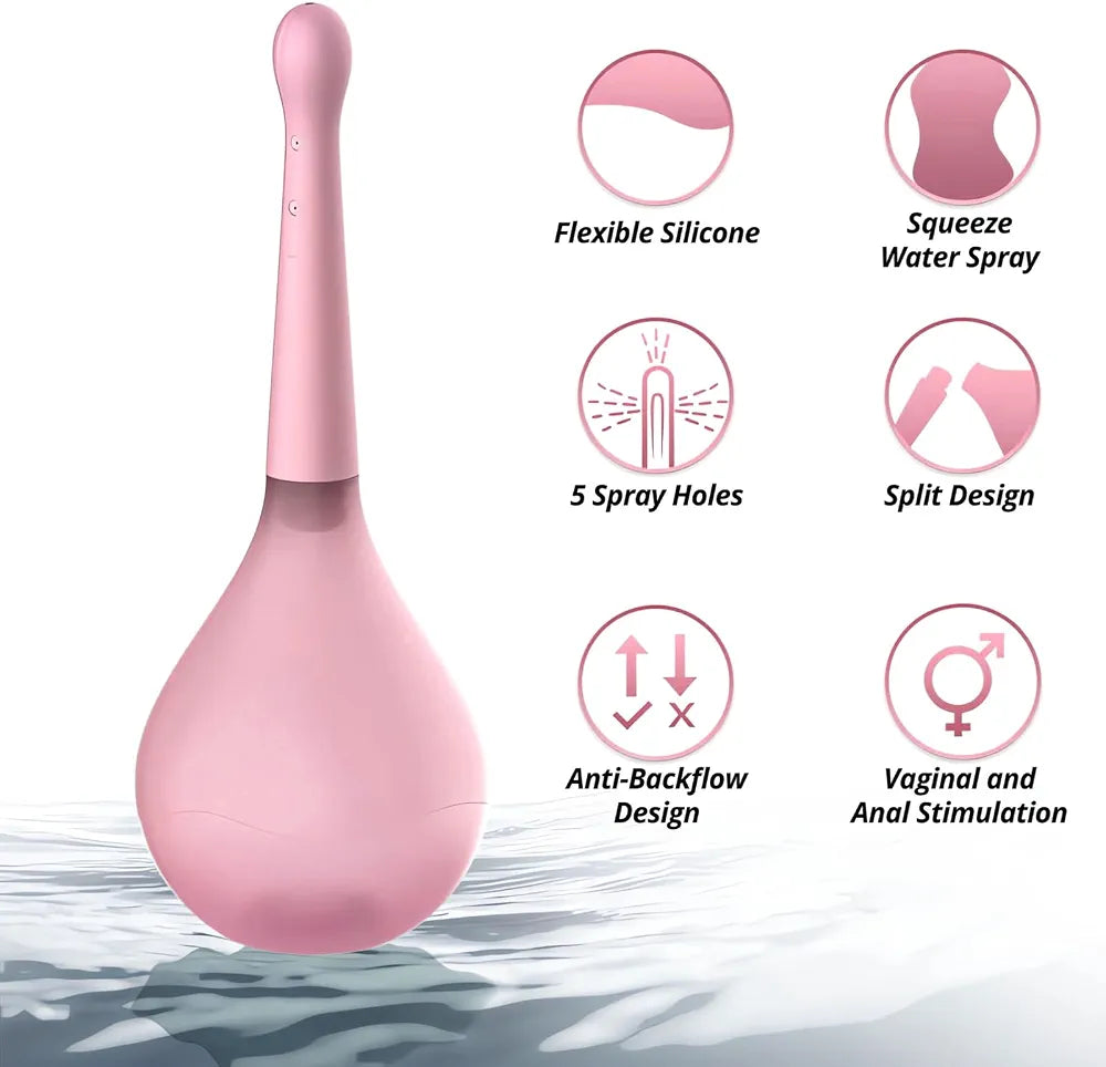 FST Reusable Silicone Enema Bulb Anal Douche with 5-Hole Spray and Anti-Backflow Design