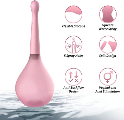 FST Reusable Silicone Enema Bulb Anal Douche with 5-Hole Spray and Anti-Backflow Design