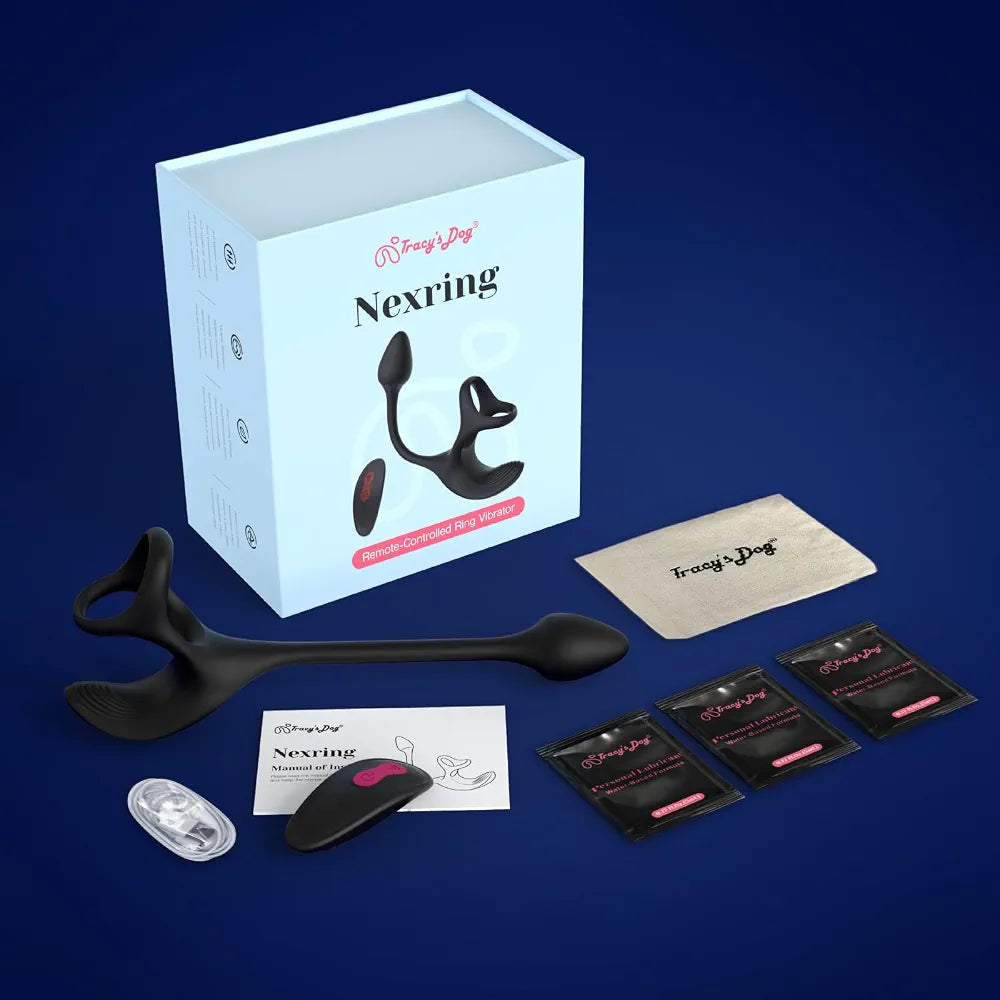 9-Speed Remote Controlled Prostate Massager and Vibrating Penis Ring for Men
