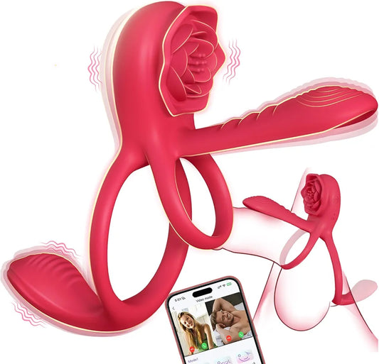 Healexcer App-Controlled Vibrating Penis Ring with Rose Clitoral Stimulator