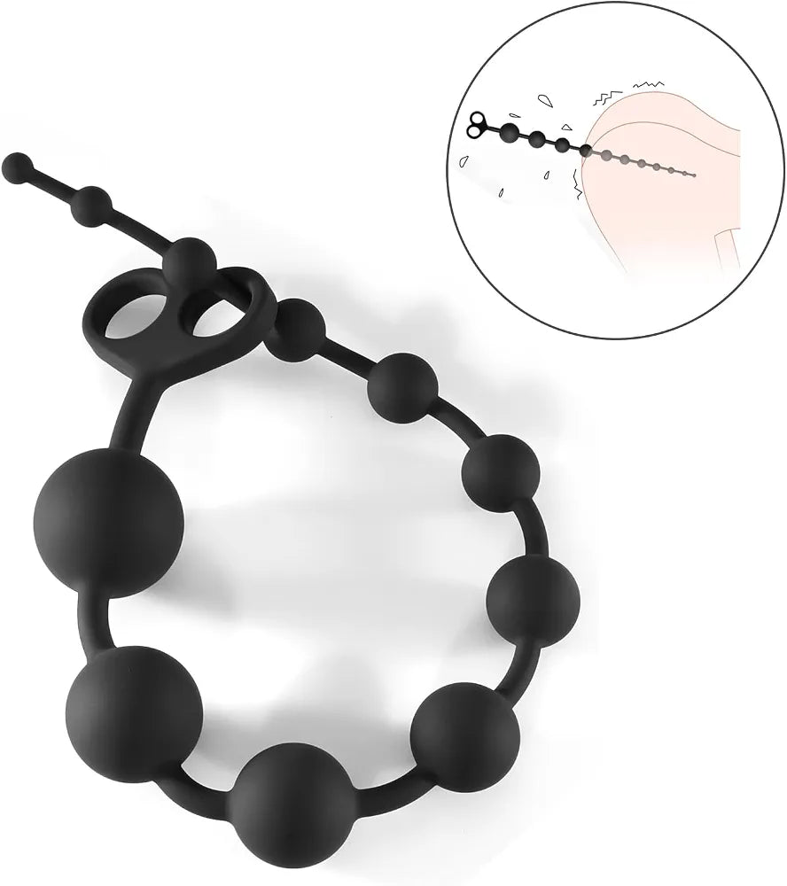 Graduated Silicone Anal Bead Trainer with Safety Pull Ring - 22 Inch