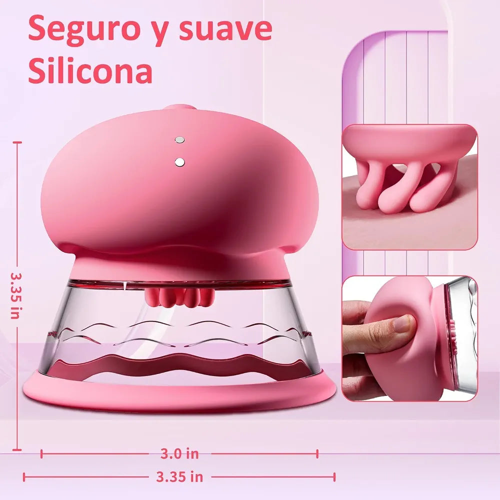 Rose-Shaped Rechargeable Nipple Sucking Vibrator with 10 Rotation Modes and 3 Interchangeable Heads
