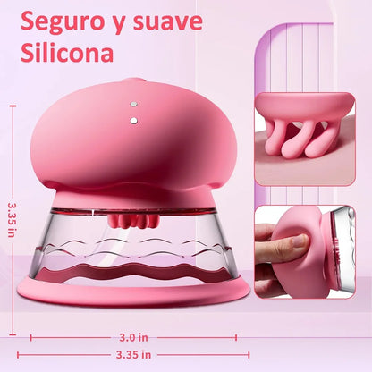 Rose-Shaped Rechargeable Nipple Sucking Vibrator with 10 Rotation Modes and 3 Interchangeable Heads