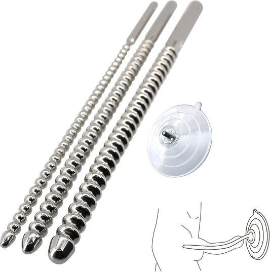 304 Stainless Steel Urethral Sound with Suction Cup - Male Stimulation Toy