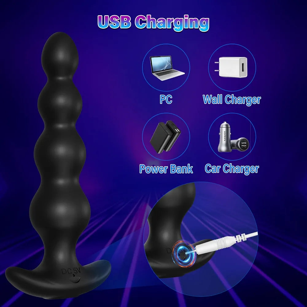 Premium App-Controlled Vibrating Silicone Anal Beads and Prostate Massager with 9 Modes