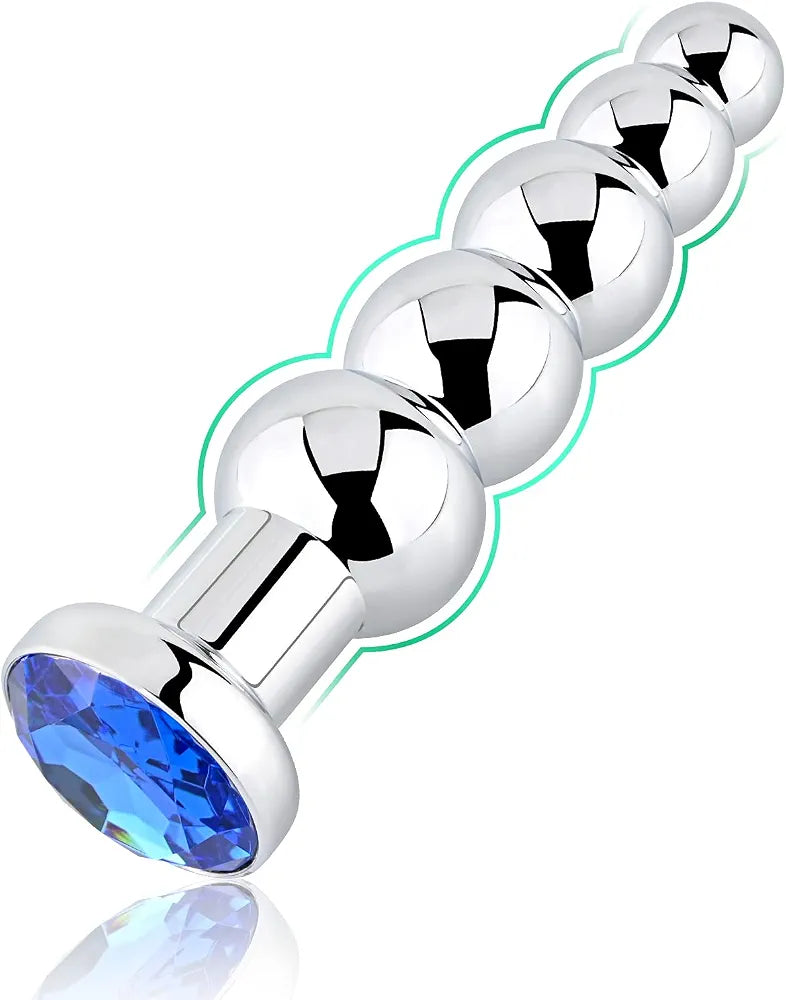 Graduated Metal Anal Bead Trainer - Blue Weighted Jewelry Butt Plug for Couples