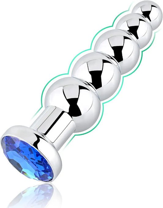 Graduated Metal Anal Bead Trainer - Blue Weighted Jewelry Butt Plug for Couples