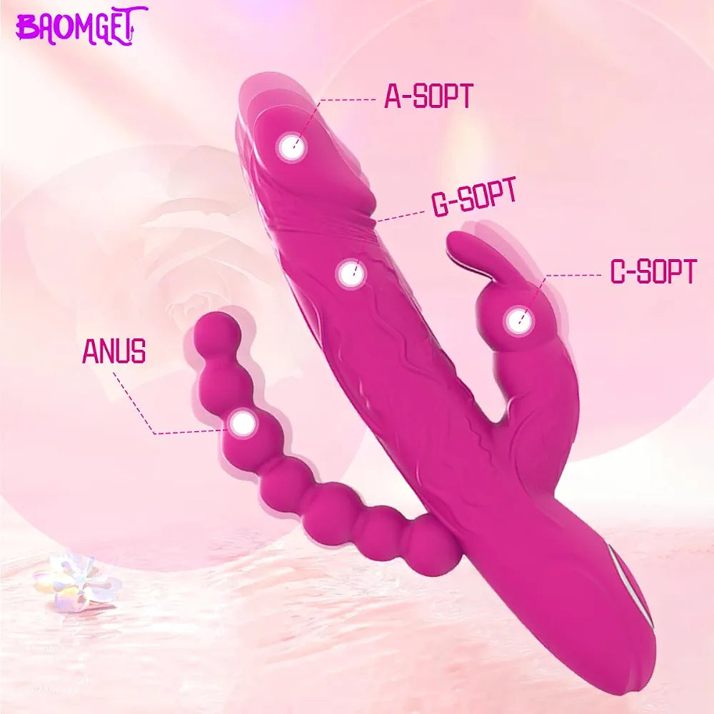 Versatile 3-in-1 Rabbit Vibrator with Anal Beads and 10 Vibration Modes for Dual Stimulation