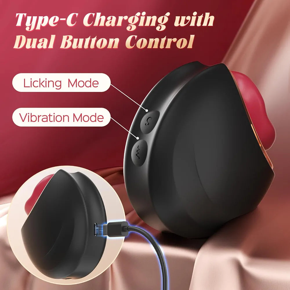 3-in-1 Rose Clitoral and Nipple Stimulator with 20 Vibration and Licking Modes