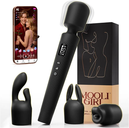 MOOLIGIRL Rechargeable App-Controlled Wand Massager with 3 Silicone Attachments