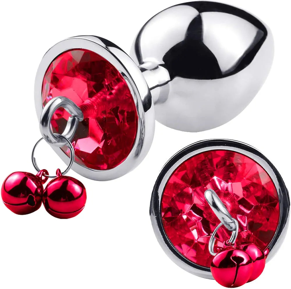 3-Piece Stainless Steel Anal Training Plug Set with Bell and Traction Chain