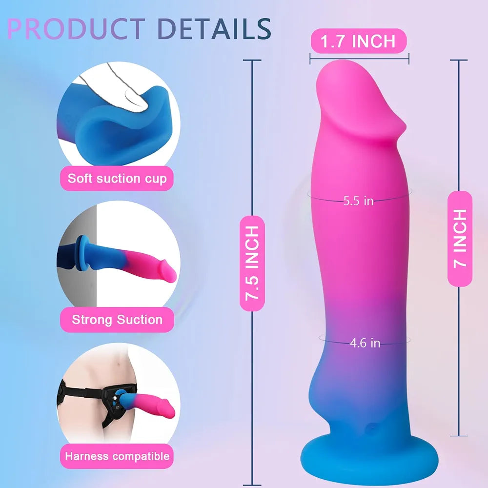Realistic 7.5-Inch Vibrating Dildo with 8 Modes, Suction Cup Base, and One-Key Orgasm Function