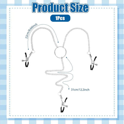 Adjustable Y-Shaped Nipple and Clitoral Stimulation Clamps for Couples