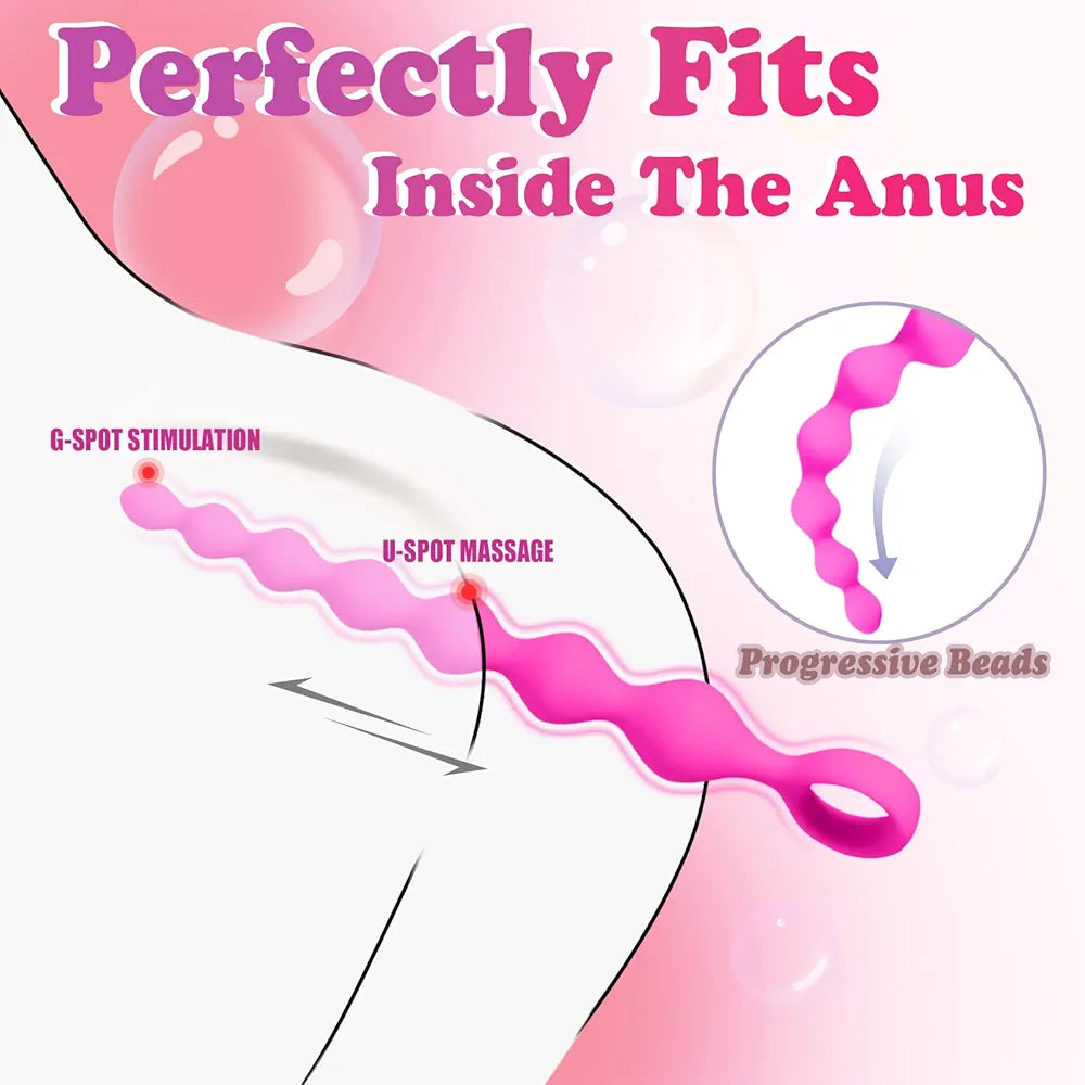 Silicone 7-Bead Anal Stimulator with Pull Ring - Beginner-Friendly Prostate and G-Spot Massager