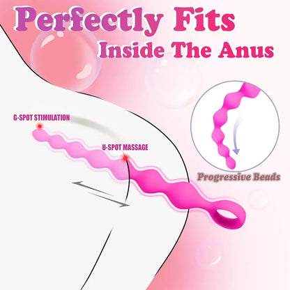Silicone 7-Bead Anal Stimulator with Pull Ring - Beginner-Friendly Prostate and G-Spot Massager