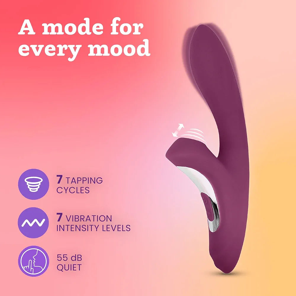 Premium Dual-Motor Rabbit Wand Vibrator with 14 Tapping and Vibration Modes - Waterproof Silicone G-Spot and Clitoral Stimulator