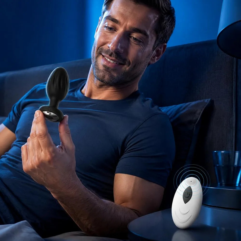 Premium Silicone Vibrating Butt Plug and Penis Ring Set with Remote Control