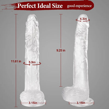 11.61-Inch Realistic Clear Silicone Dildo with Strong Suction Cup for Advanced Users