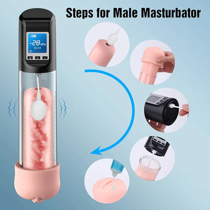 Advanced Electric Vacuum Penis Pump with 6 Suction Levels, 9 Vibration Modes, LED Display, and Integrated Pocket Pussy