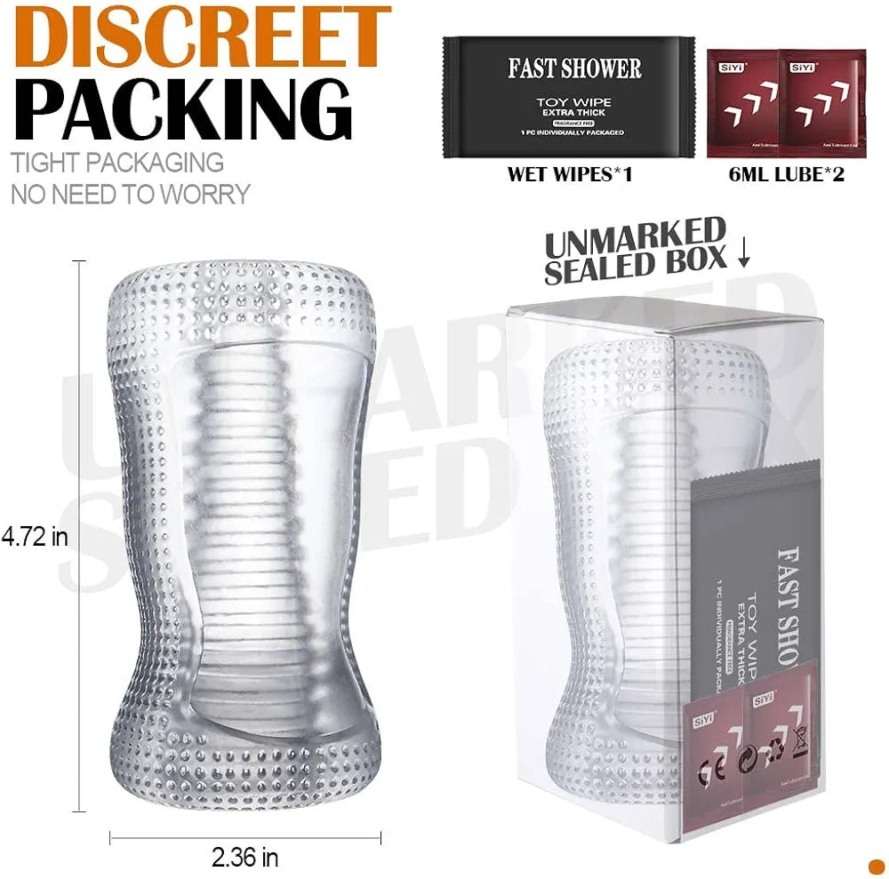 3D Spiral Textured Male Masturbator Sleeve - Clear Penis Training Stroker