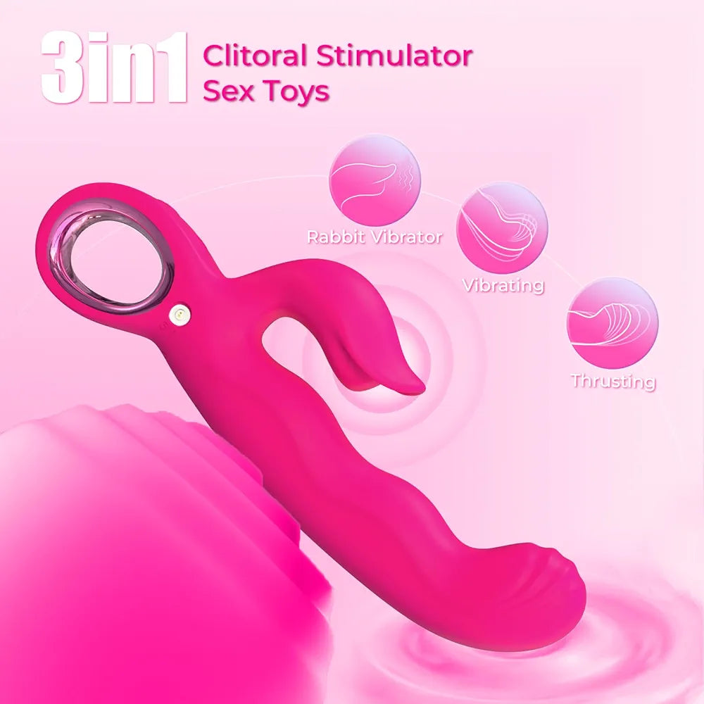 7-Mode Thrusting & Vibrating 3-in-1 G-Spot Dildo & Clitoral Stimulator - 8.3 Inch