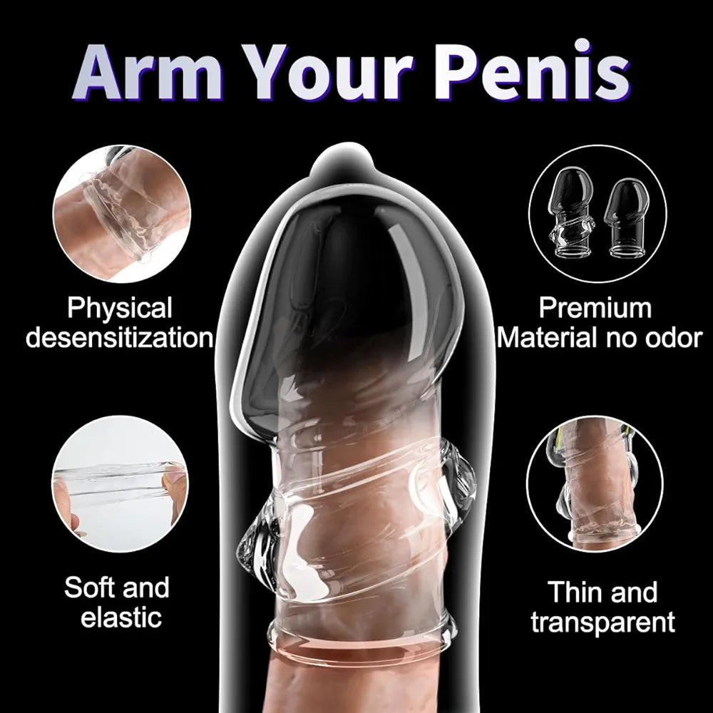 2-Piece Reusable Silicone Penis Extender and Girth Enhancer Sleeve for Men