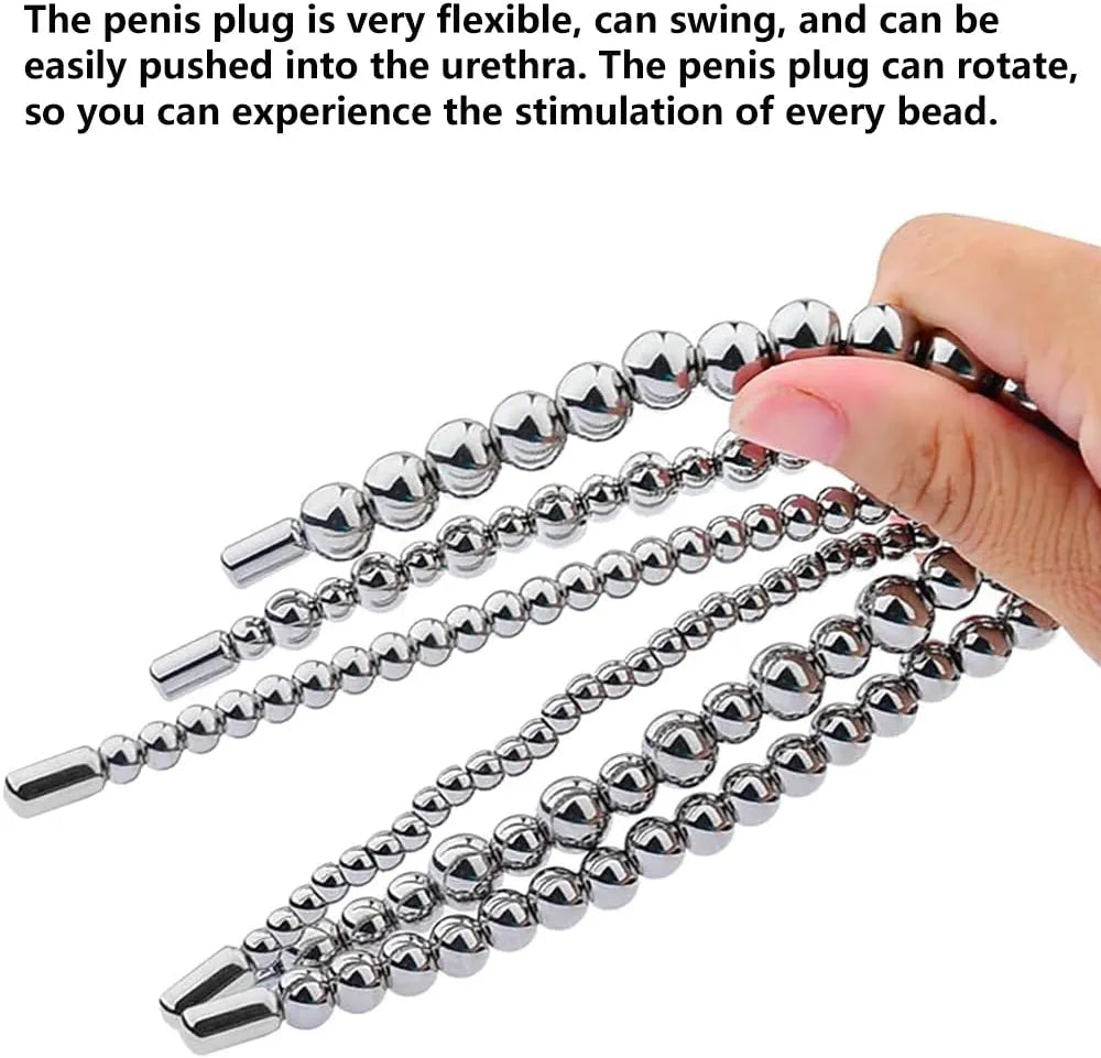 13.8" Flexible Stainless Steel Urethral Sound Dilator with Smooth Beads for Prostate Stimulation and Stretching