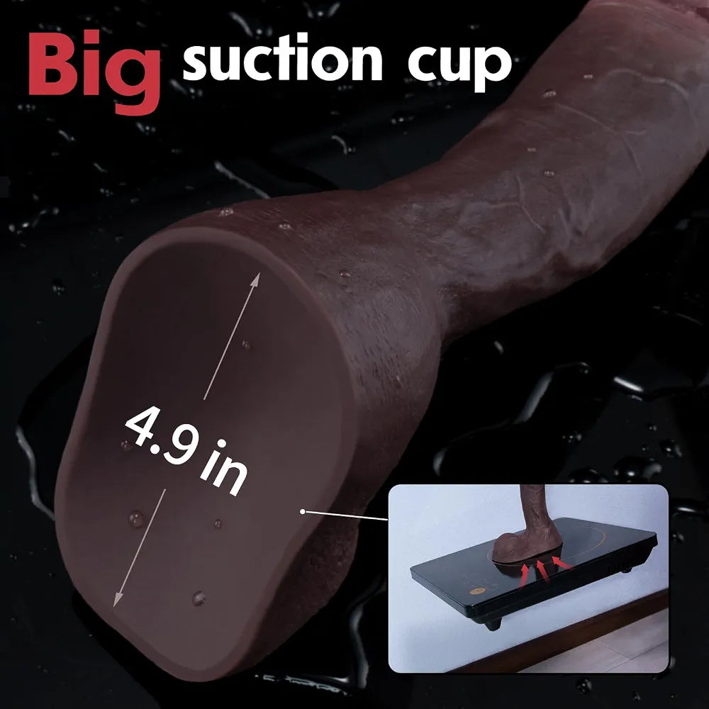 9-Inch Realistic Black Liquid Silicone Dildo with Strong Suction Cup for Hands-Free Pleasure