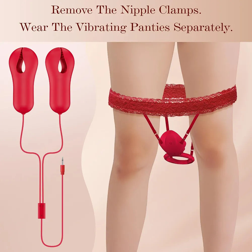 10-Mode Remote Controlled Wearable Vibrating Panty and Nipple Stimulation Set