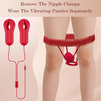 10-Mode Remote Controlled Wearable Vibrating Panty and Nipple Stimulation Set