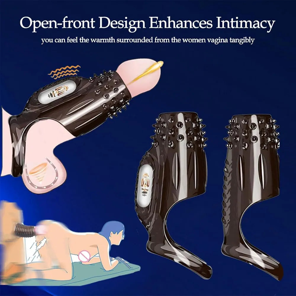 2-Piece Vibrating Penis Extender and Textured Cock Ring Set for Enhanced Erection and Stimulation