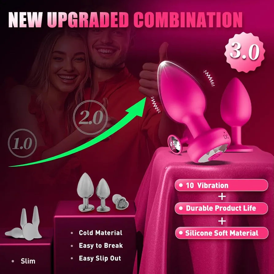 Premium 3-Piece Silicone Anal Training Set with App-Controlled Vibrating Butt Plug and Dildo